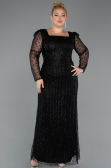 Robe de Soirée Grande Taille Longue Perlé Noir ABU5433