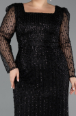 Robe de Soirée Grande Taille Longue Perlé Noir ABU5433