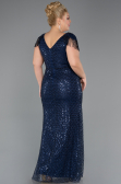 Robe De Soirée Grande Taille Longue Perlé Bleu Marine ABU5367