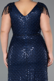 Robe De Soirée Grande Taille Longue Perlé Bleu Marine ABU5367