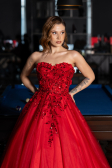 Robe de Fiançailles Design Personnalisé Longue Rouge ABU5460