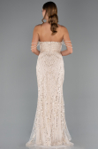 Robe de Soirée Longue Perlé Beige ABU5477