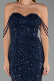 Robe de Soirée Longue Perlé Bleu Marine ABU5477