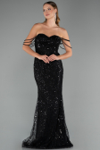 Robe de Soirée Longue Perlé Noir ABU5477