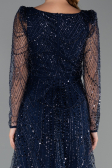 Robe de Cérémonie Midi Perlé Bleu Marine ABK2469