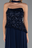 Robe de Soirée Longue Mousseline Bleu Marine ABU5486