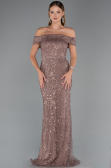 Robe de Soirée Longue Perlé Cuivre ABU5492