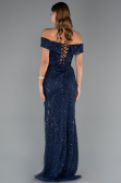 Robe de Soirée Longue Perlé Bleu Marine ABU5492