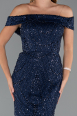 Robe de Soirée Longue Perlé Bleu Marine ABU5492
