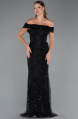 Robe de Soirée Longue Perlé Noir ABU5492