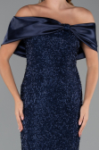 Robe De Soirée Midi Perlé Bleu Marine ABK2461