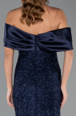 Robe De Soirée Midi Perlé Bleu Marine ABK2461