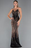 Robe Queue De Poisson Squameuse Longue Noir ABU5112