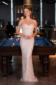 Robe de Soirée Longue Perlé Beige ABU5477