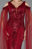 Robe de Soirée Longue Perlé Rouge Bordeaux ABU5497