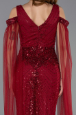 Robe de Soirée Longue Perlé Rouge Bordeaux ABU5497