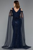 Robe de Soirée Longue Perlé Bleu Marine ABU5497