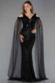 Robe de Soirée Longue Perlé Noir ABU5497