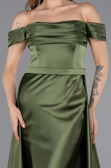 Robe de Soirée Longue Satin Kaki ABU5507