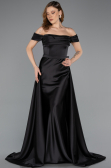 Robe de Soirée Longue Satin Noir ABU5507