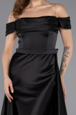 Robe de Soirée Longue Satin Noir ABU5507