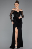 Robe de Soirée Longue Dantelle Noir ABU5509