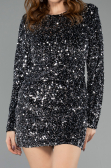 Tenue de Soirée Mini Velours à Paillettes Noir-Argent ABK2477