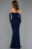 Robe de Soirée Longue Dantelle Bleu Marine ABU5510