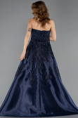 Robe de Soirée Longue Perlé Bleu Marine ABU5511