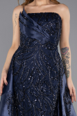 Robe de Soirée Longue Perlé Bleu Marine ABU5511