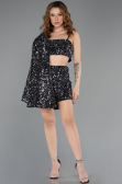 Robe De Soirée Courte Velours à Paillettes Noir-Argent ABK2481