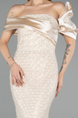 Robe de Soirée Longue Squameuse Beige ABU5529