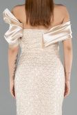 Robe de Soirée Longue Squameuse Beige ABU5529