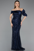 Robe de Soirée Longue Squameuse Bleu Marine ABU5529