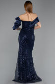 Robe de Soirée Longue Squameuse Bleu Marine ABU5529