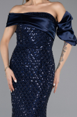 Robe de Soirée Longue Squameuse Bleu Marine ABU5529