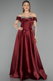 Robe de Soirée Longue Satin Rouge Bordeaux ABU5530