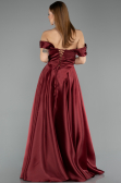 Robe de Soirée Longue Satin Rouge Bordeaux ABU5530