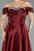 Robe de Soirée Longue Satin Rouge Bordeaux ABU5530
