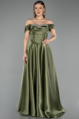 Robe de Soirée Longue Satin Kaki ABU5530
