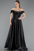 Robe de Soirée Longue Satin Noir ABU5530