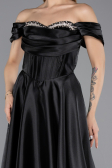 Robe de Soirée Longue Satin Noir ABU5530