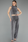 Robe De Soirée Longue Noir-Argent ABU5533