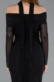 Robe de Cérémonie Midi Pierreux Noir ABK2491
