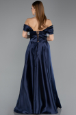 Robe de Soirée Longue Satin Bleu Marine ABU5530