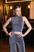 Robe De Soirée Longue Noir-Argent ABU5533