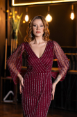 Robe de Soirée Longue Pierreux Rouge Bordeaux ABU5475