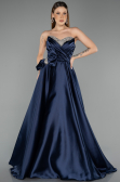 Robe de Soirée Longue Satin Bleu Marine ABU5541