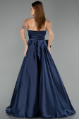 Robe de Soirée Longue Satin Bleu Marine ABU5541