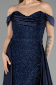 Robe de Soirée Longue Perlé Bleu Marine ABU5542